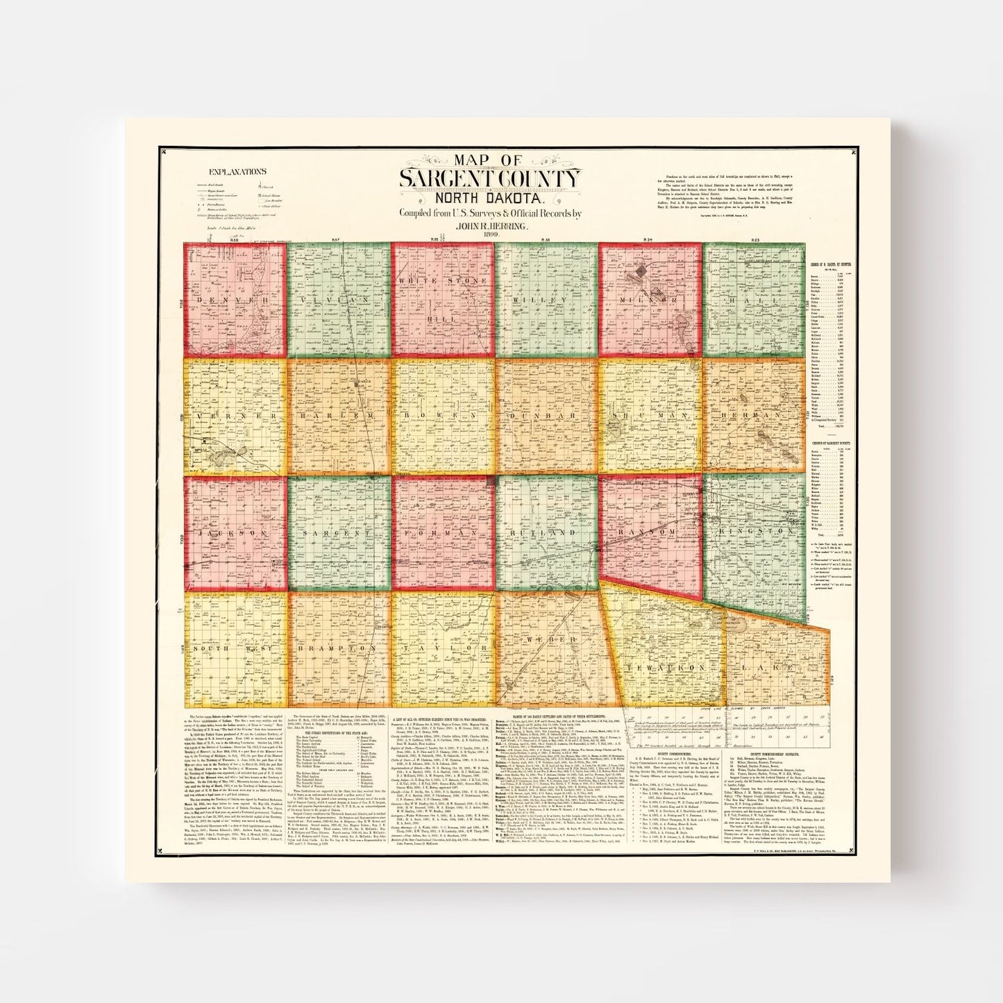 Vintage Map of Sargent County, North Dakota, 1899