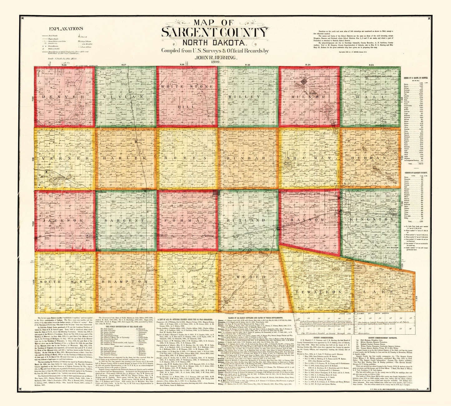 Vintage Map of Sargent County, North Dakota, 1899