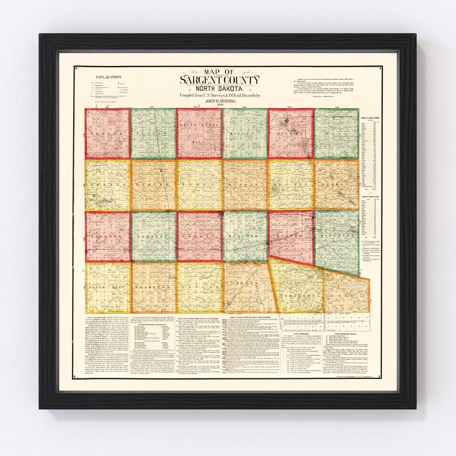 vintage map of Sargent County, North Dakota, 1899