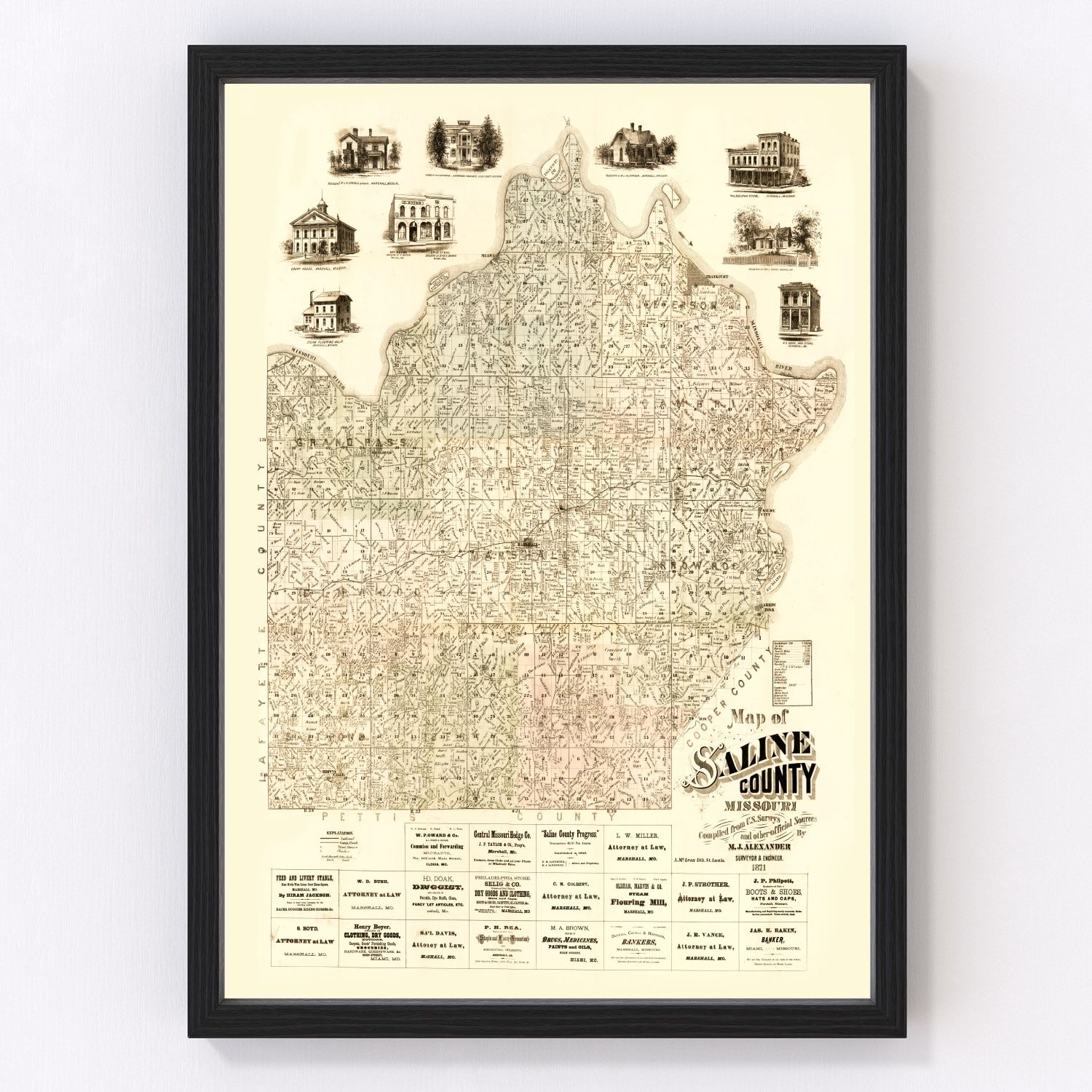 vintage map of Saline County, Missouri, 1871
