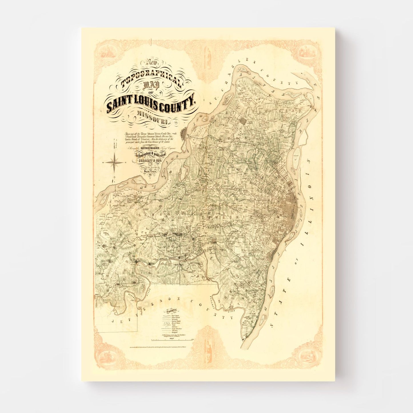 Vintage Map of Saint Louis County, Missouri, 1857