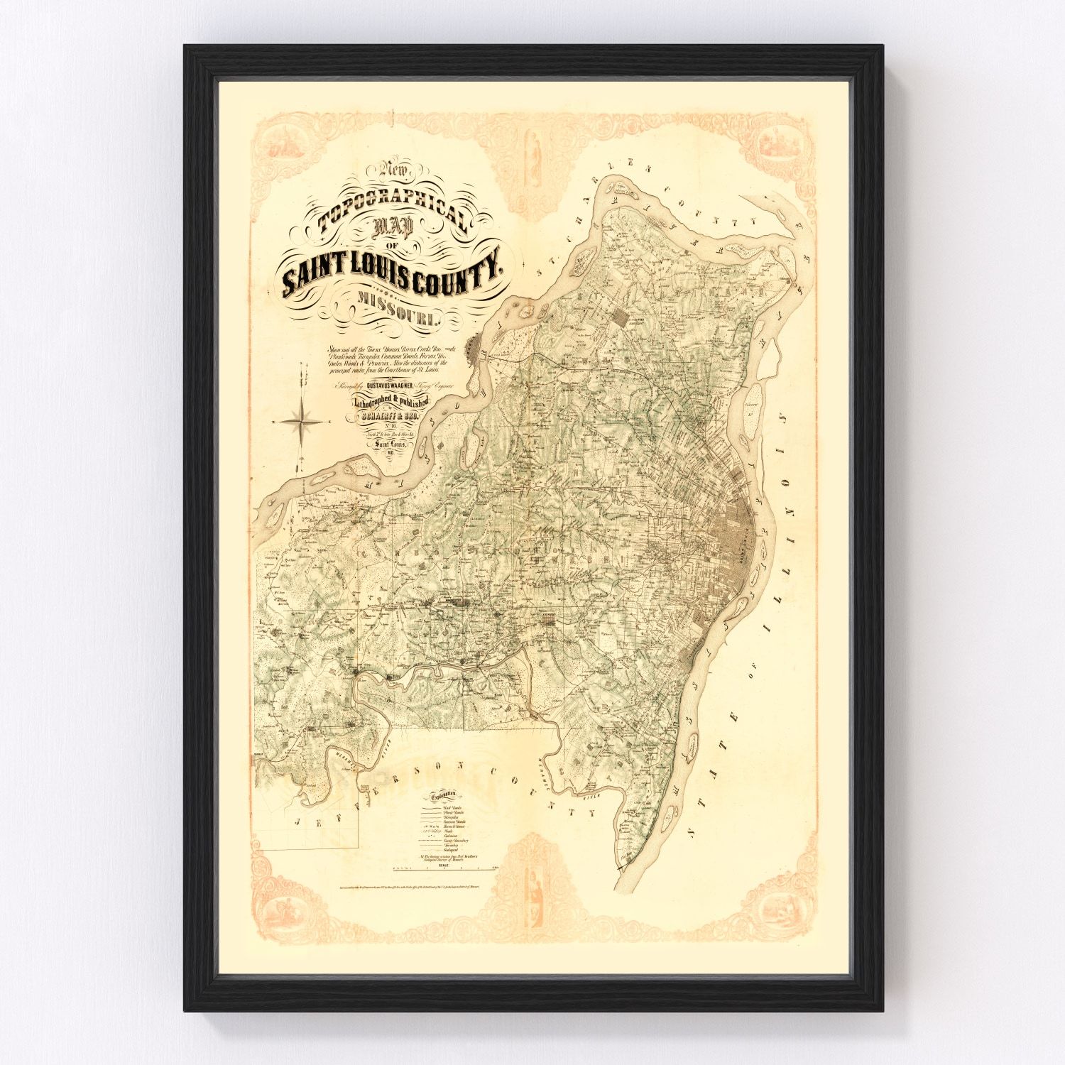 vintage map of Saint Louis County, Missouri, 1857