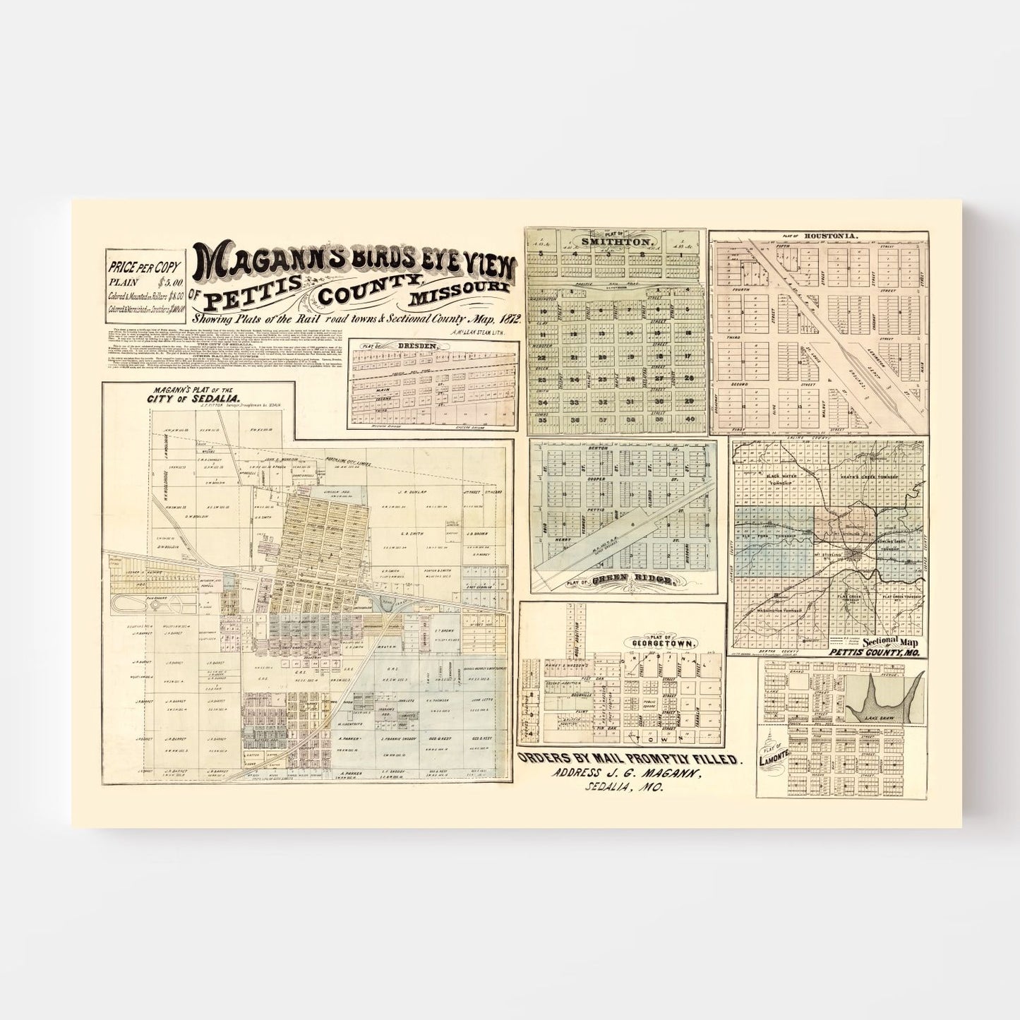 Vintage Map of Pettis County, Missouri, 1872