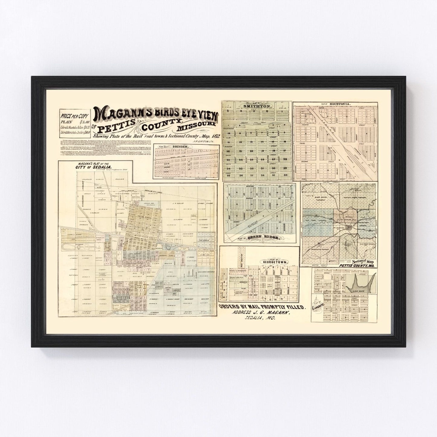 vintage map of Pettis County, Missouri, 1872