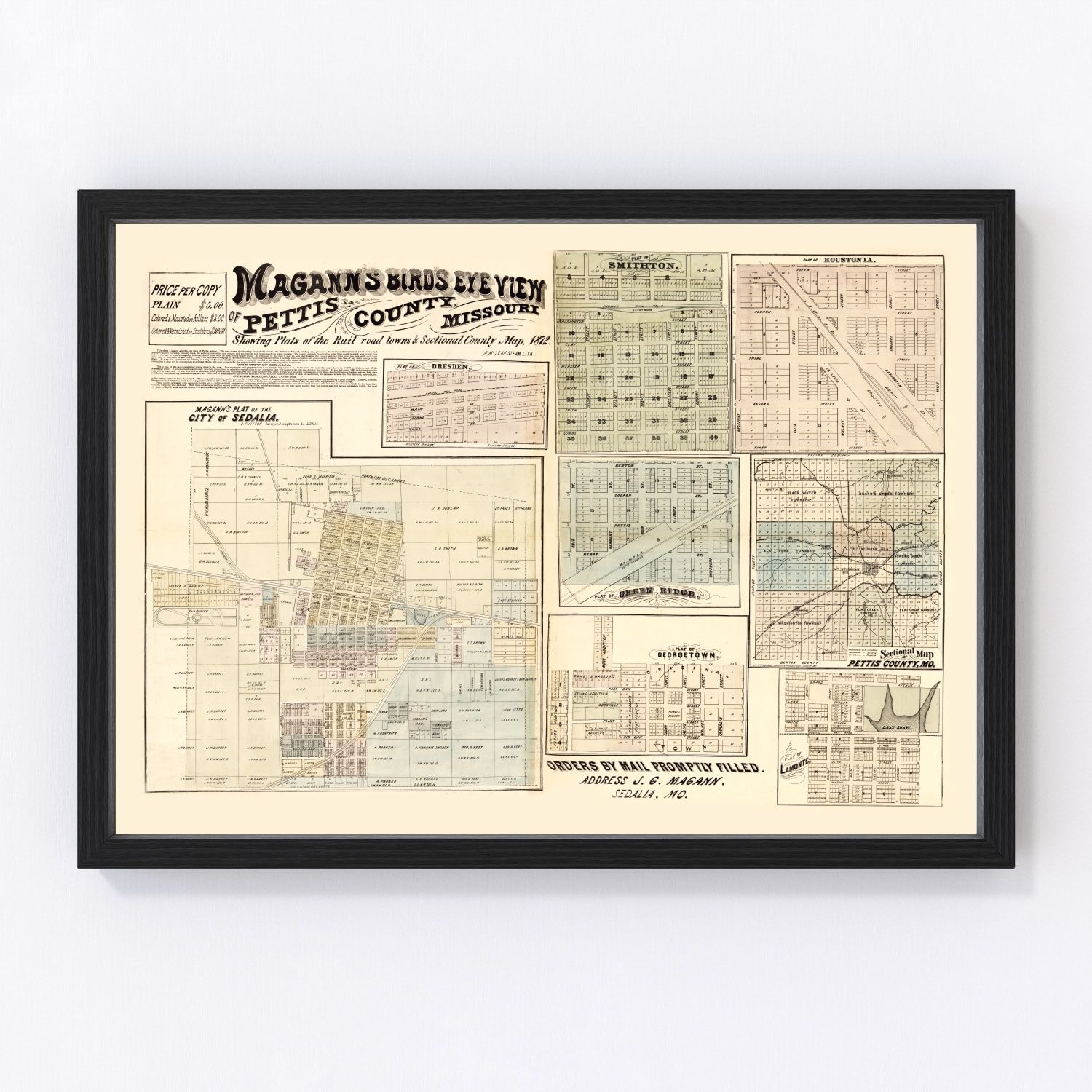 vintage map of Pettis County, Missouri, 1872