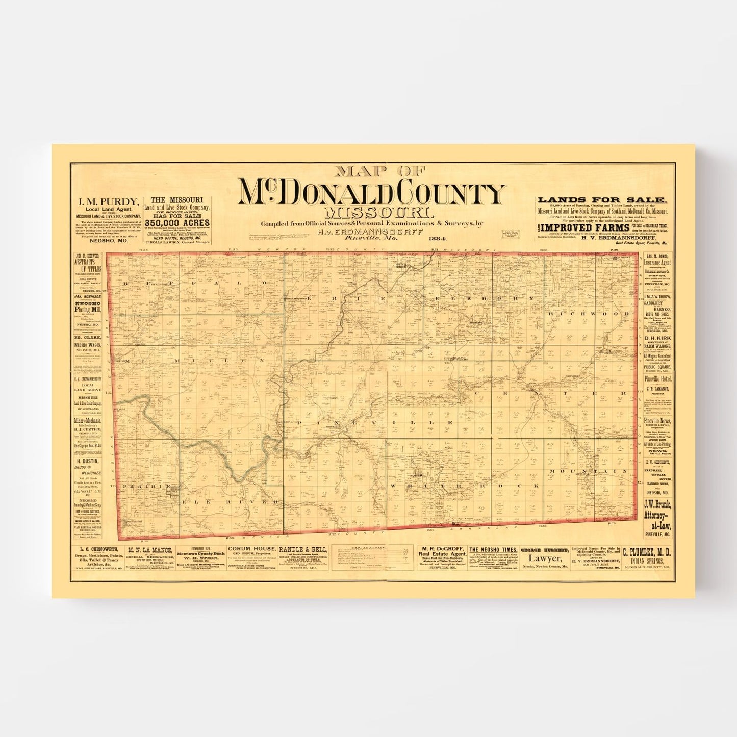 Vintage Map of McDonald County, Missouri, 1884