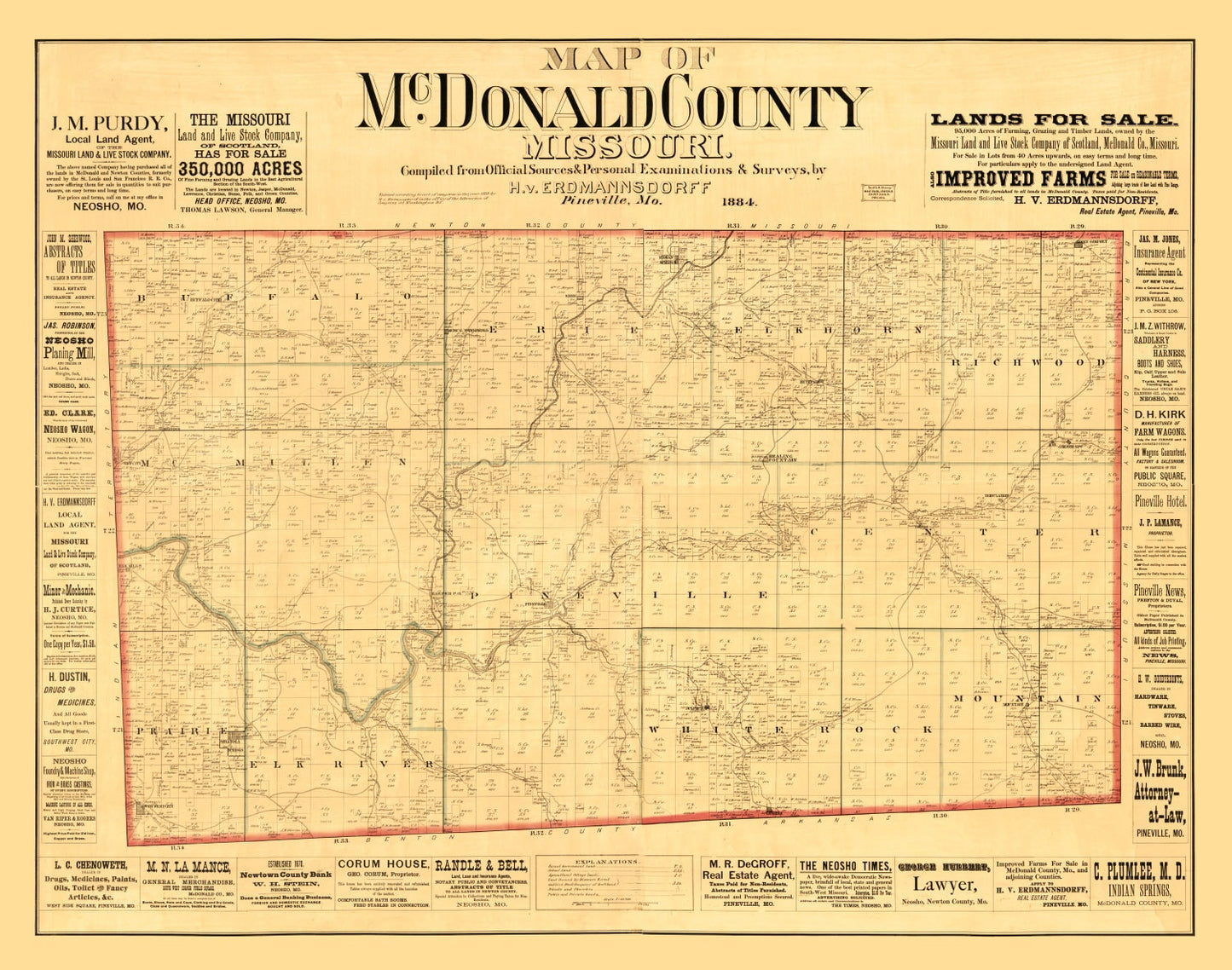 Vintage Map of McDonald County, Missouri, 1884