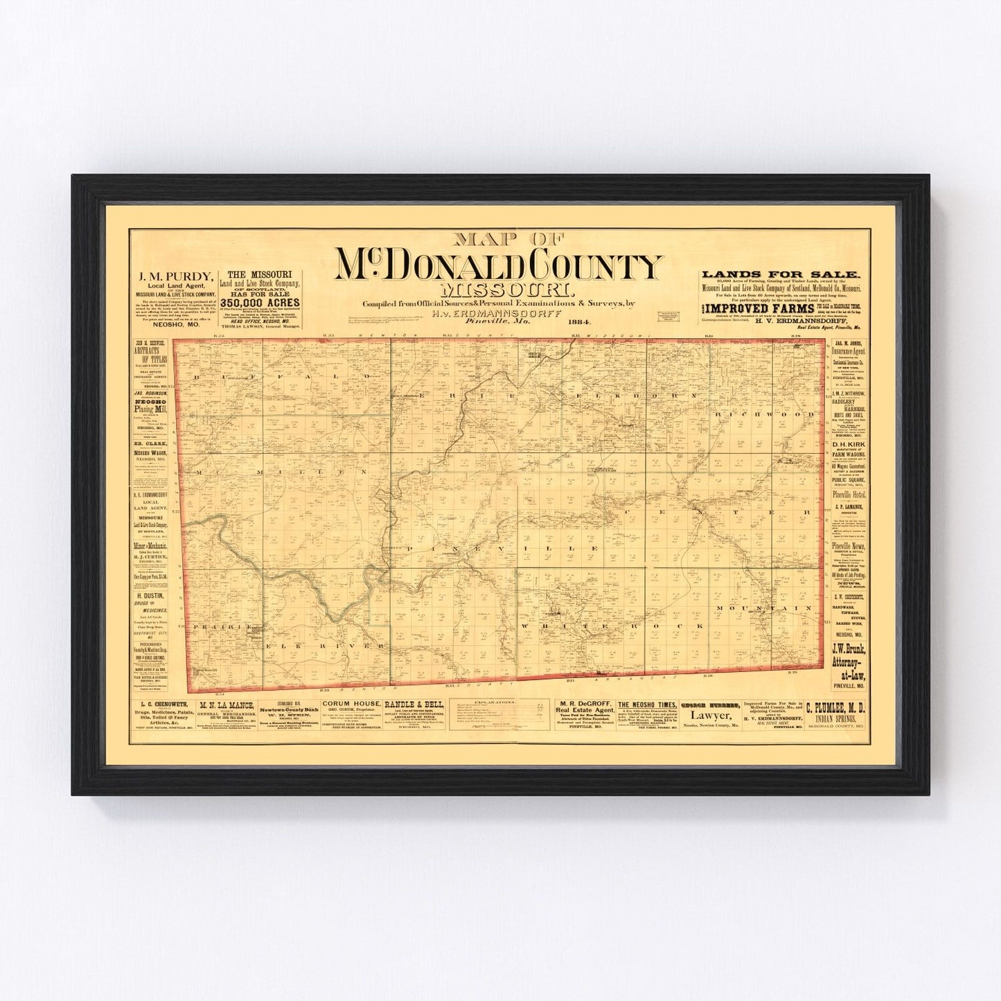 Vintage map of McDonald County, Missouri, 1884