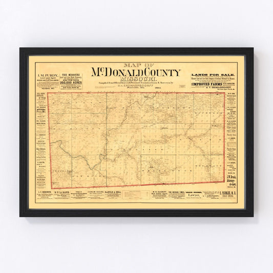 Vintage map of McDonald County, Missouri, 1884