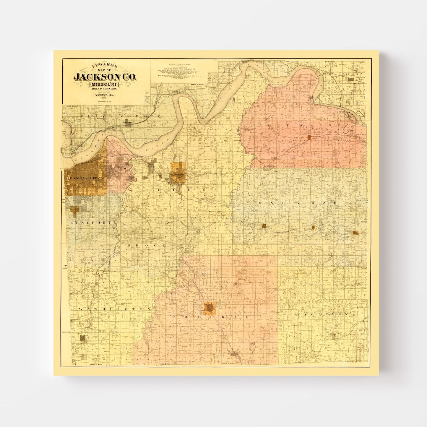 Vintage Map of Jackson County, Missouri, 1887