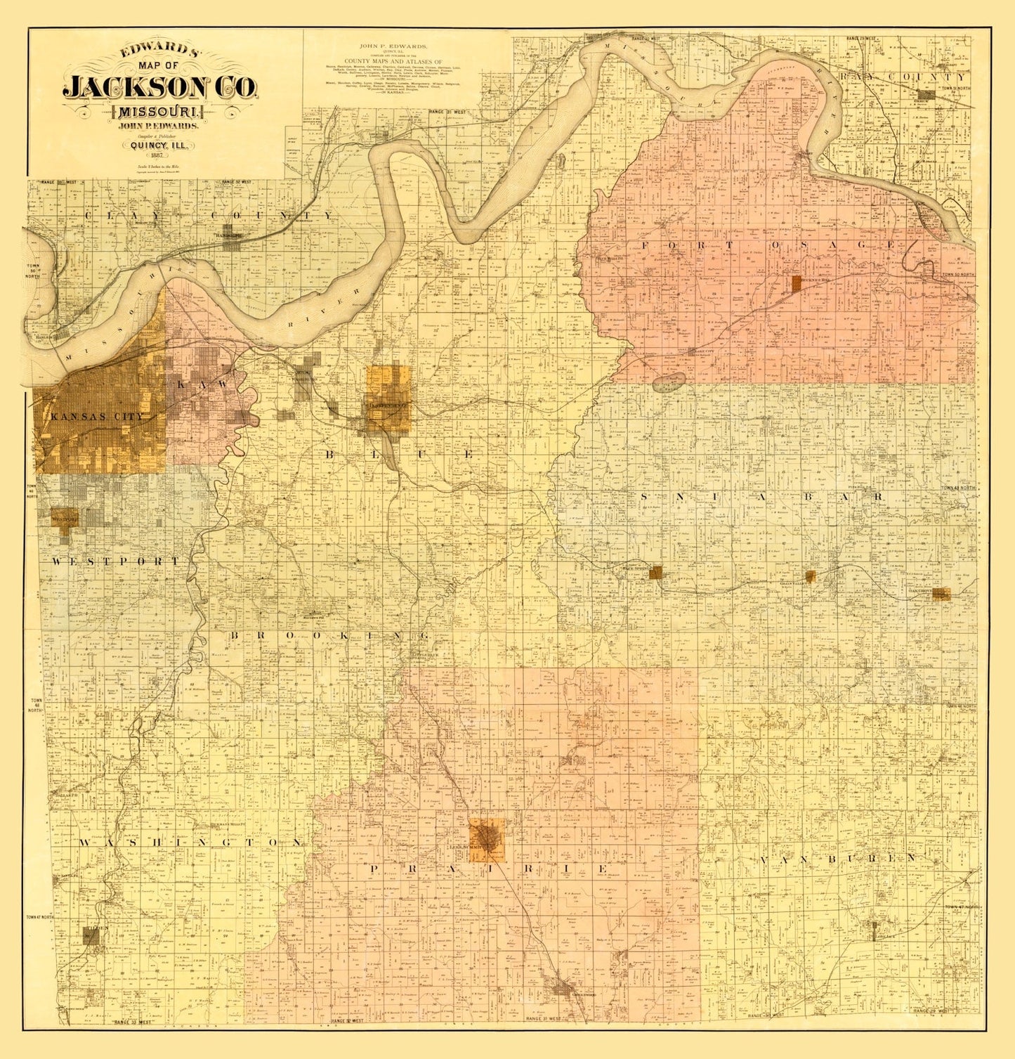 Vintage Map of Jackson County, Missouri, 1887