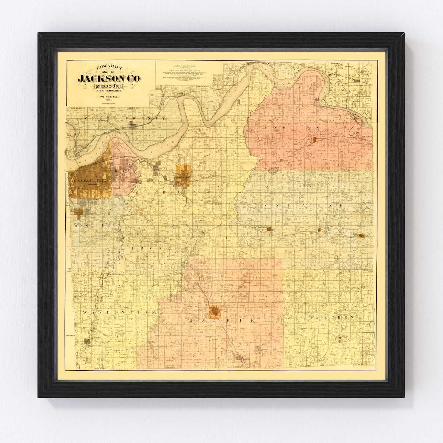 Vintage map of Jackson County, Missouri, 1887