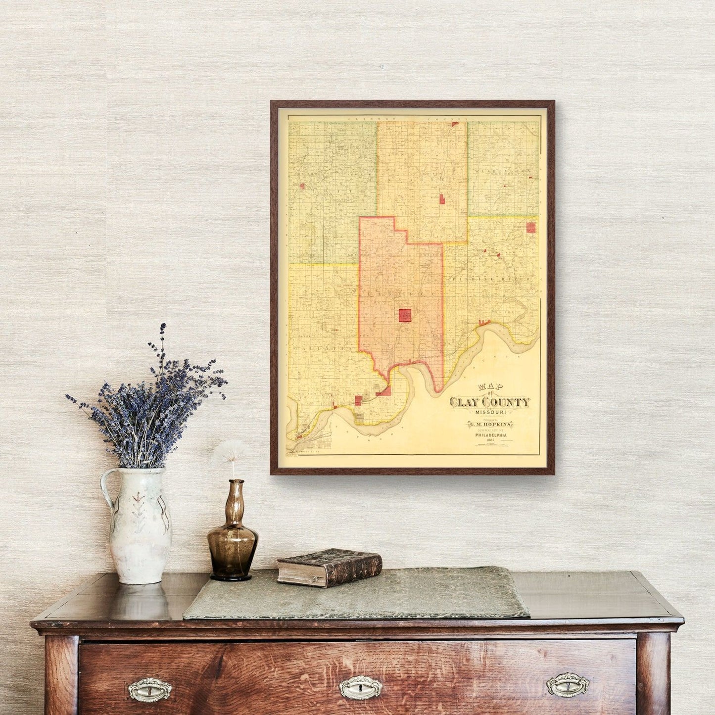 Vintage Map of Clay County, Missouri, 1887