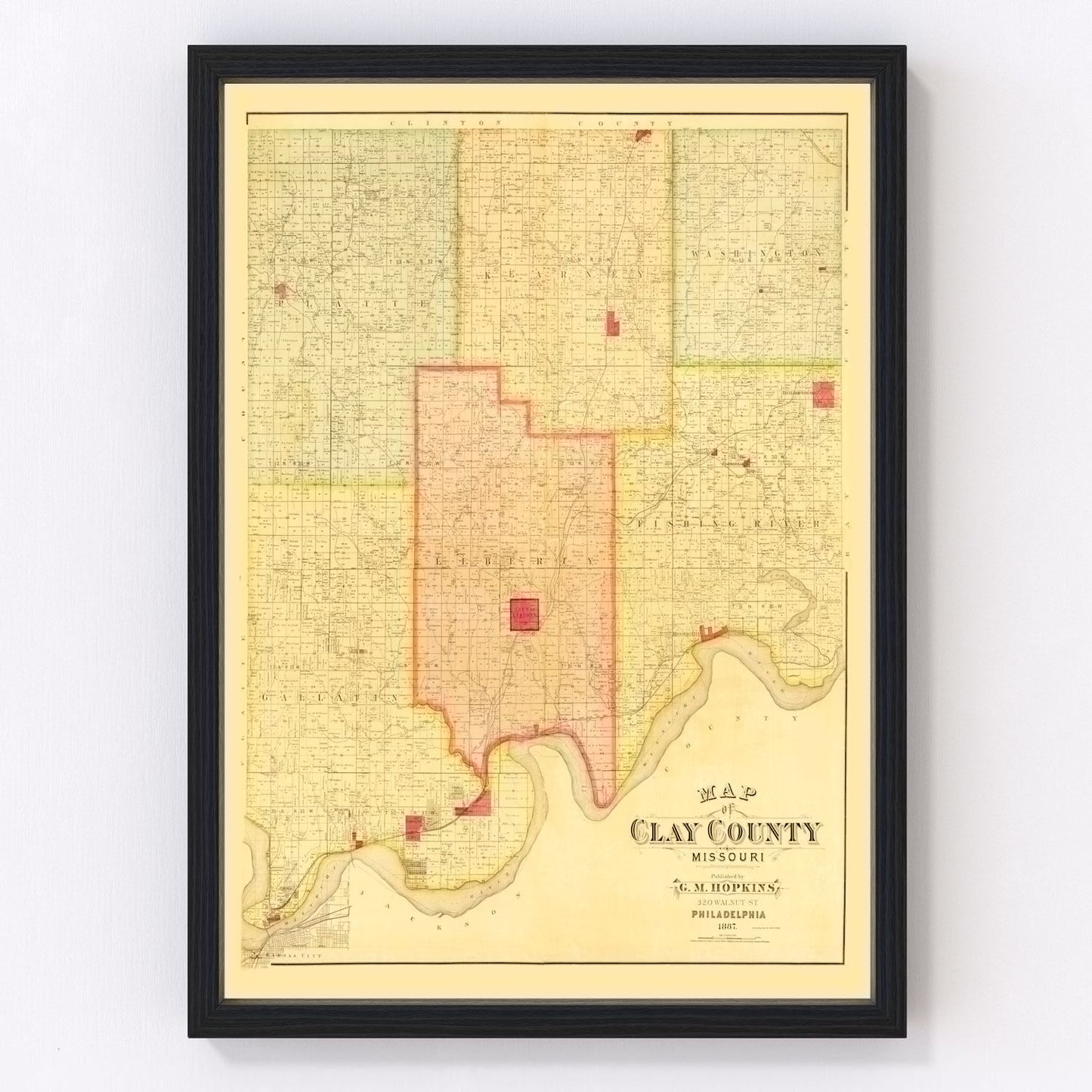 vintage map of Clay County, Missouri, 1887