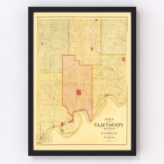 vintage map of Clay County, Missouri, 1887