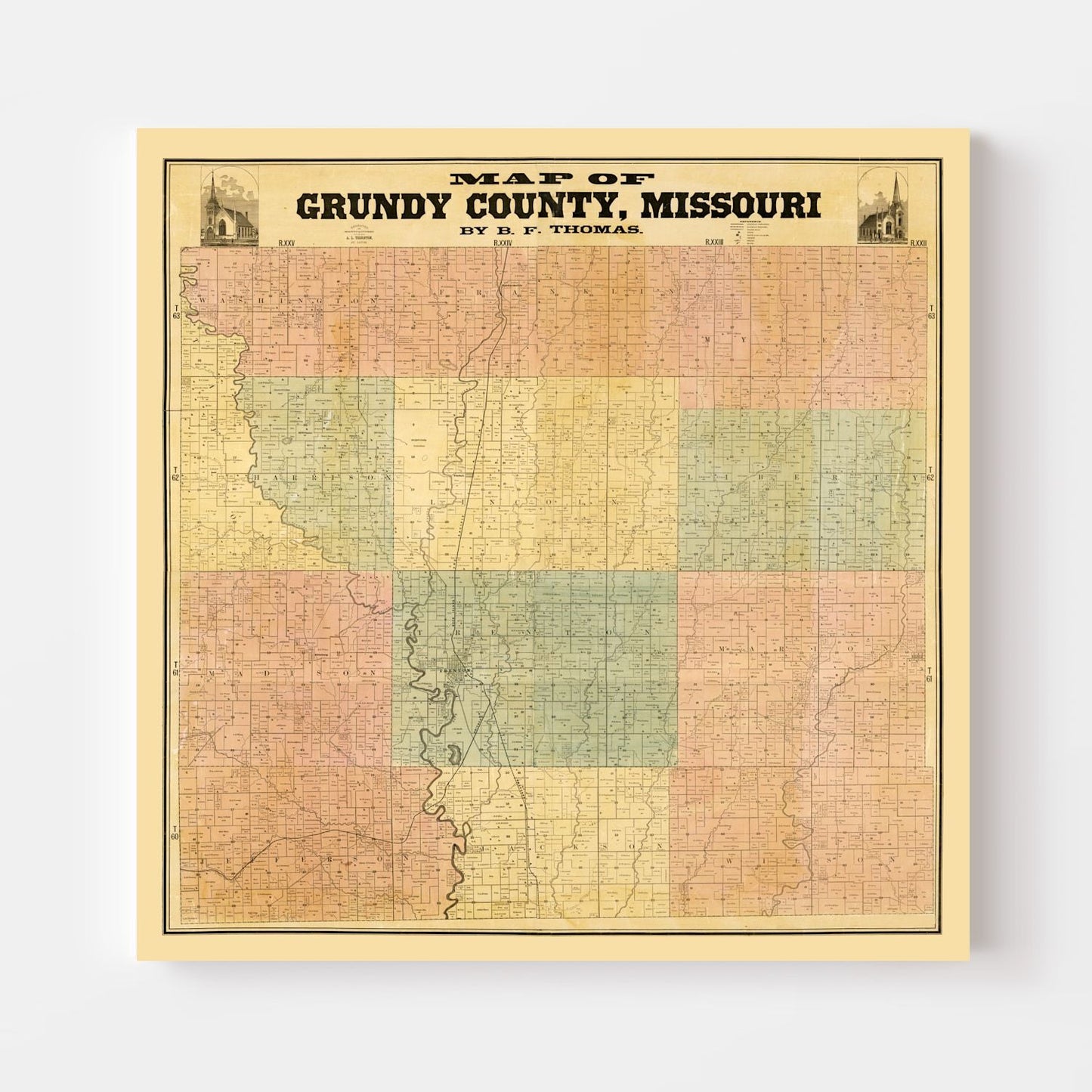 Vintage Map of Gundy County, Missouri, 1890