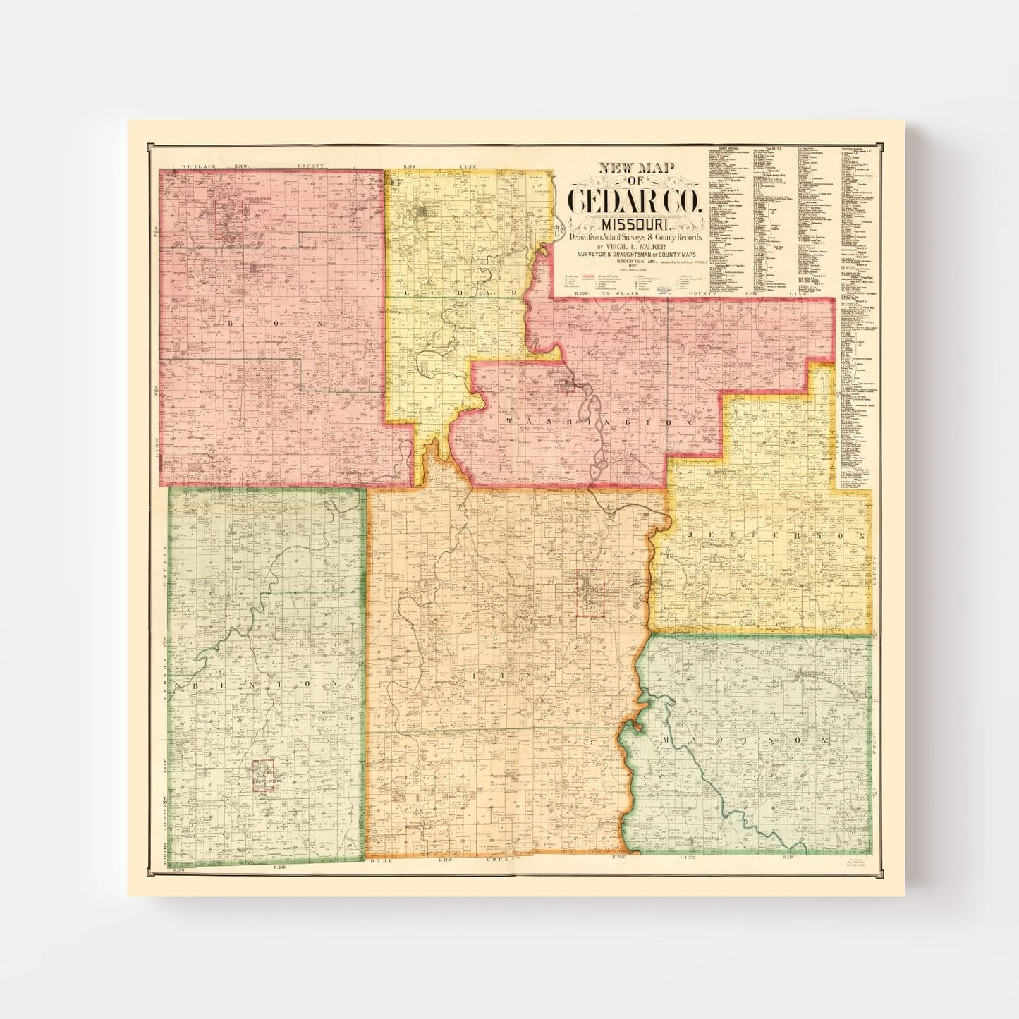 Vintage Map of Cedar County, Missouri, 1897