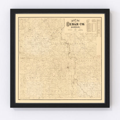 Vintage map of Cedar County, Missouri, 1879, restored vintage wall art print