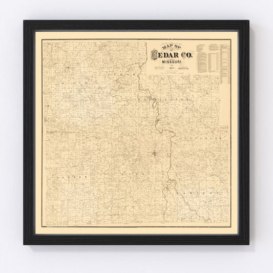 Vintage map of Cedar County, Missouri, 1879, restored vintage wall art print