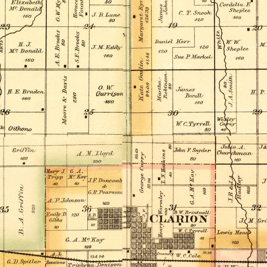 Vintage Map of Wright County, Iowa, 1885