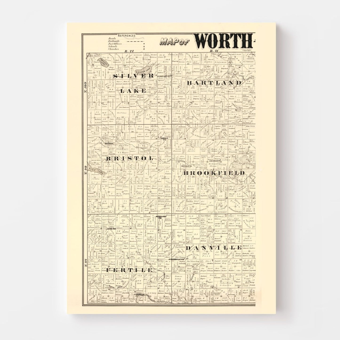 Vintage Map of Worth County, Iowa, 1894
