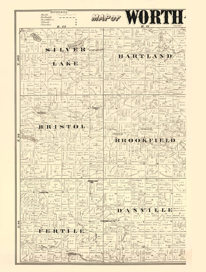 Vintage Map of Worth County, Iowa, 1894
