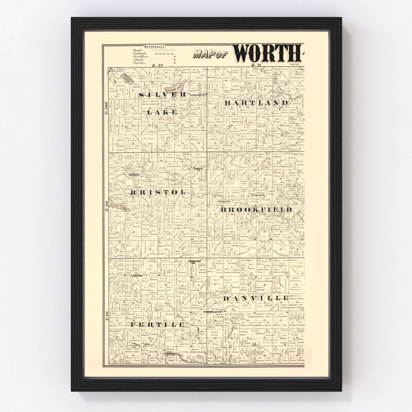 Vintage map of Worth County, Iowa, 1894, digitally restored