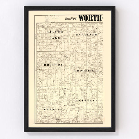 Vintage map of Worth County, Iowa, 1894, digitally restored