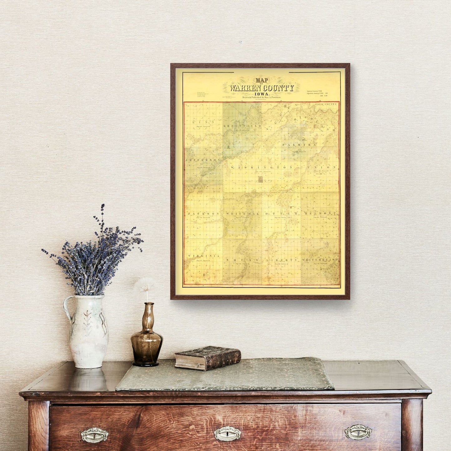 Vintage Map of Warren County, Iowa, 1859 Wall Art