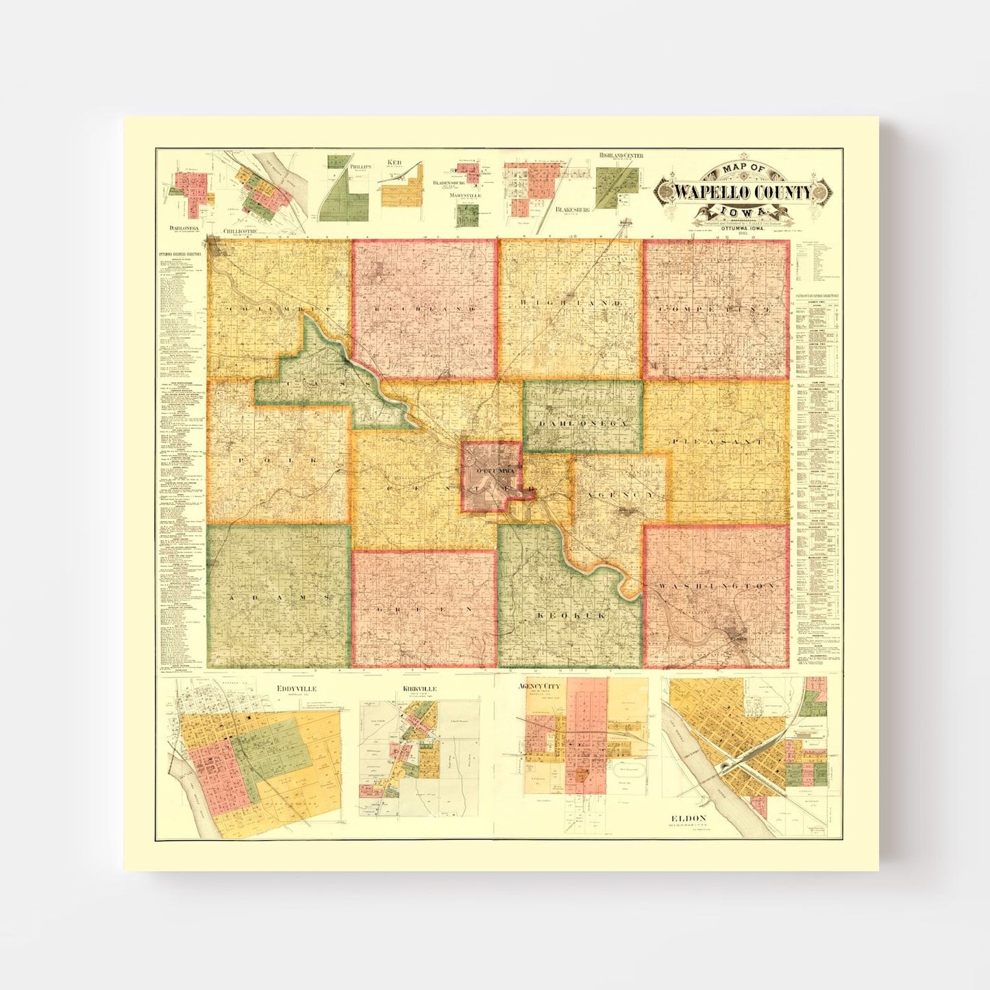 Vintage Map of Wapello County, Iowa, 1893