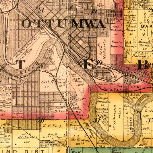 Vintage Map of Wapello County, Iowa, 1893