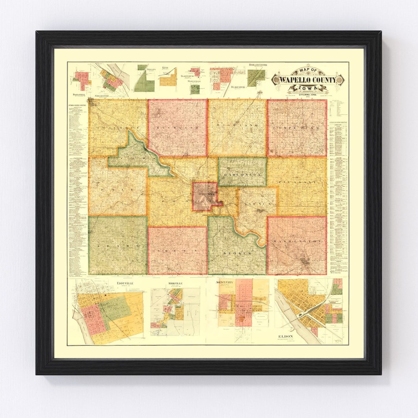 Vintage map of Wapello County, Iowa, 1893, digitally restored
