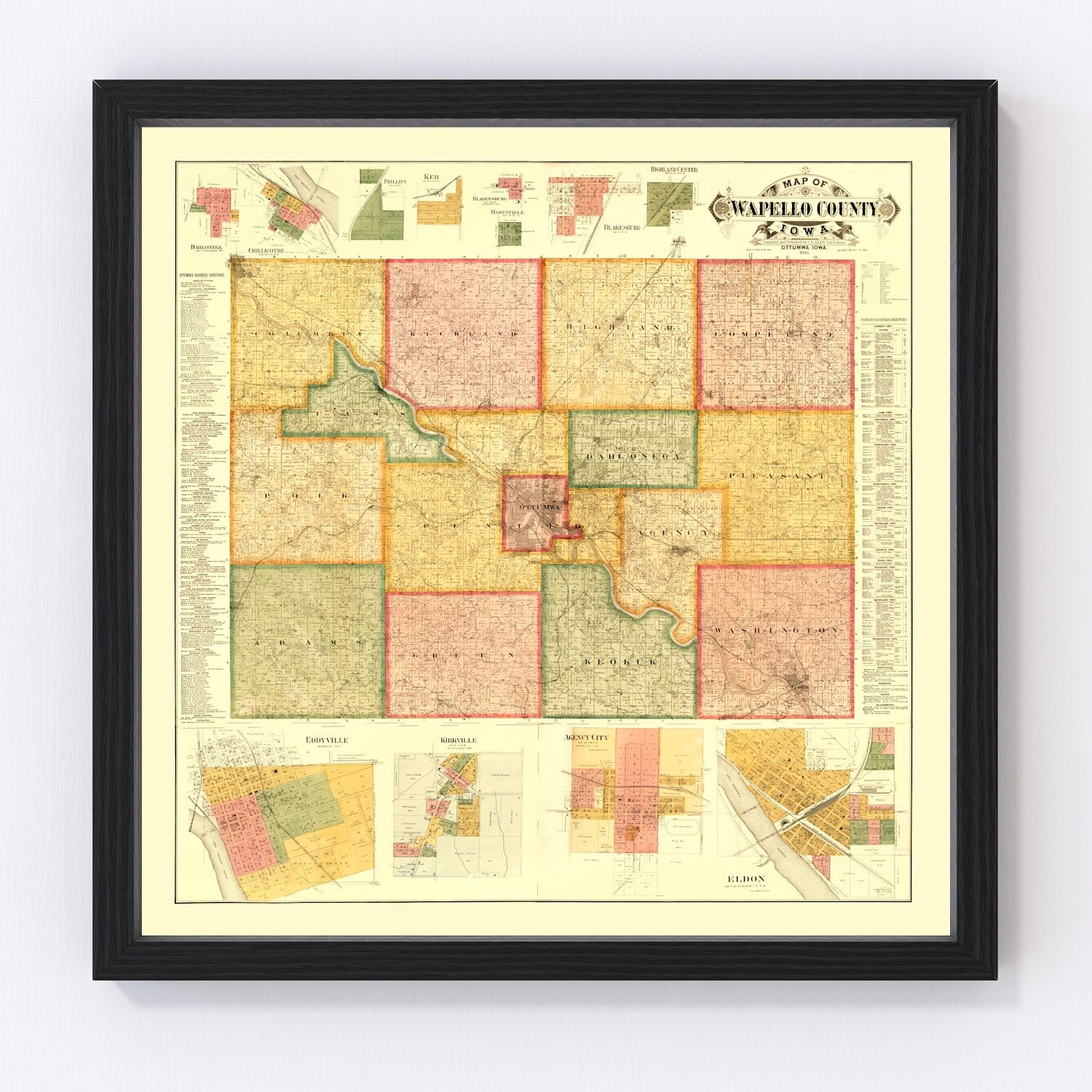 Vintage map of Wapello County, Iowa, 1893, digitally restored