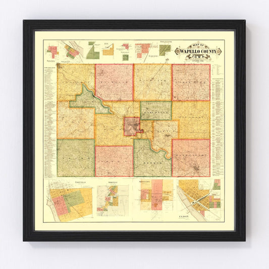 Vintage map of Wapello County, Iowa, 1893, digitally restored
