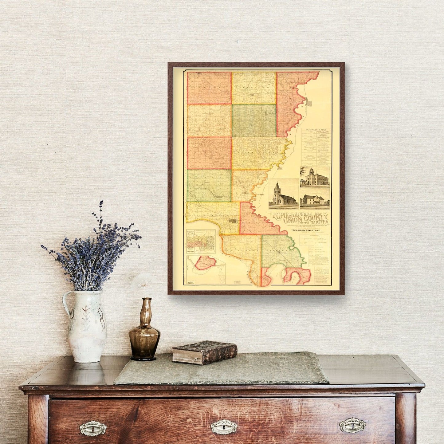 Vintage Map of Union County, South Dakota, 1892