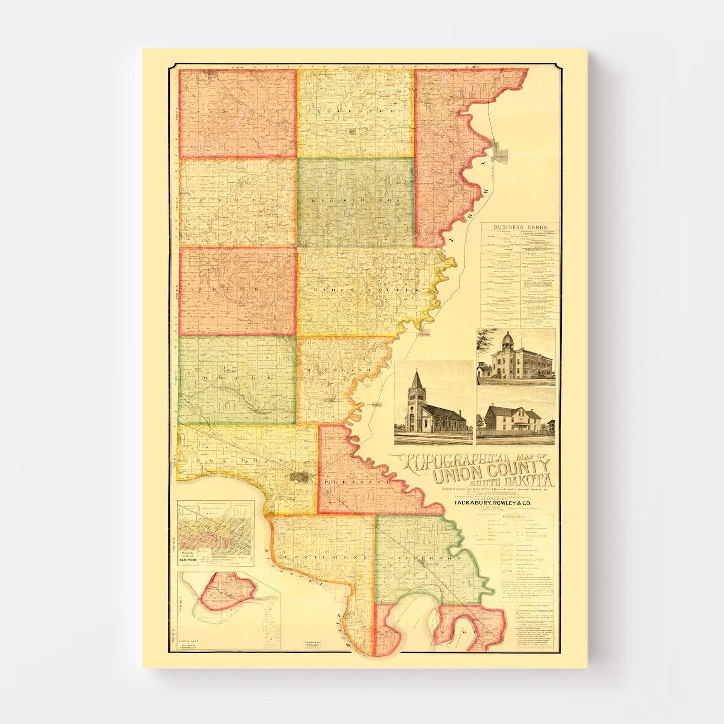 Vintage Map of Union County, South Dakota, 1892