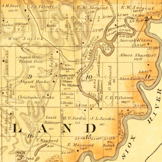 Vintage Map of Union County, South Dakota, 1892