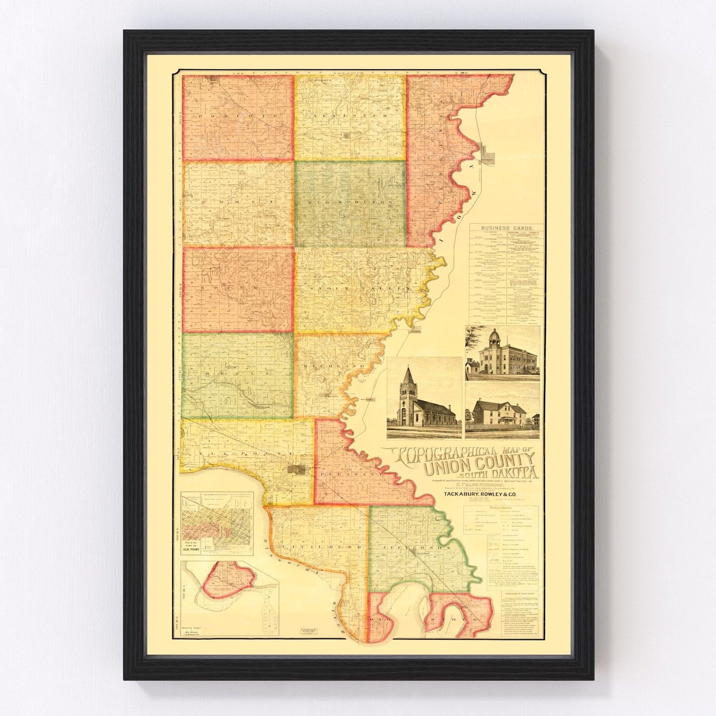 Vintage map of Union County, South Dakota, 1892