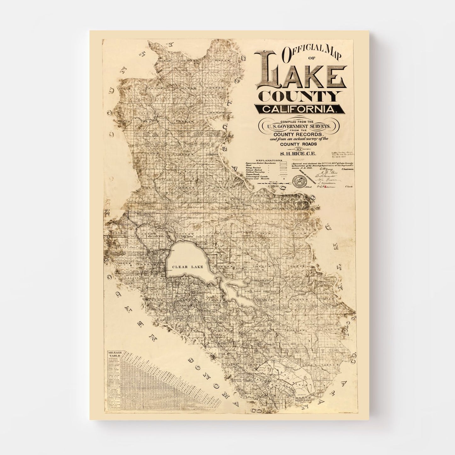 Vintage Map of Lake County, California, 1892