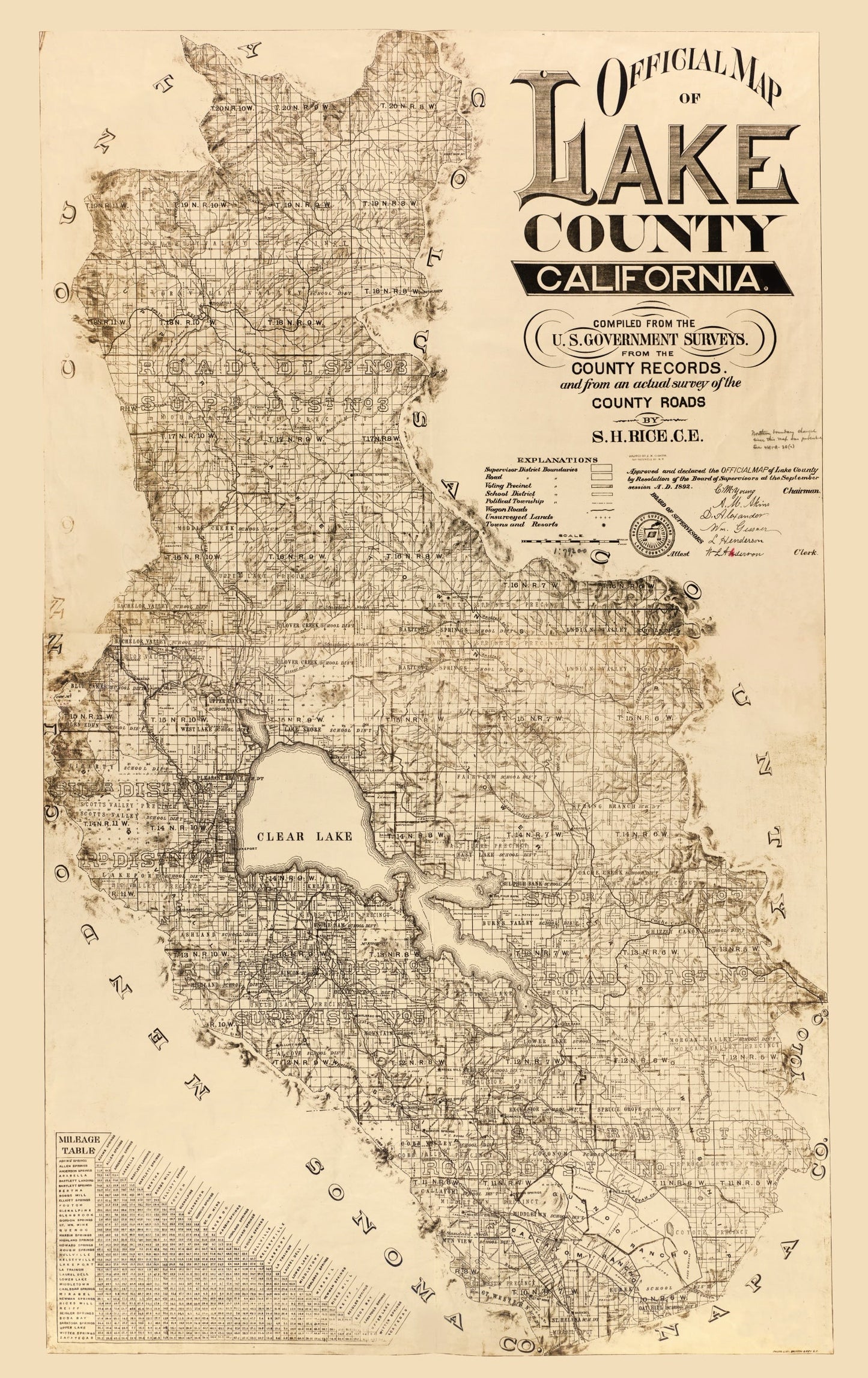 Vintage Map of Lake County, California, 1892