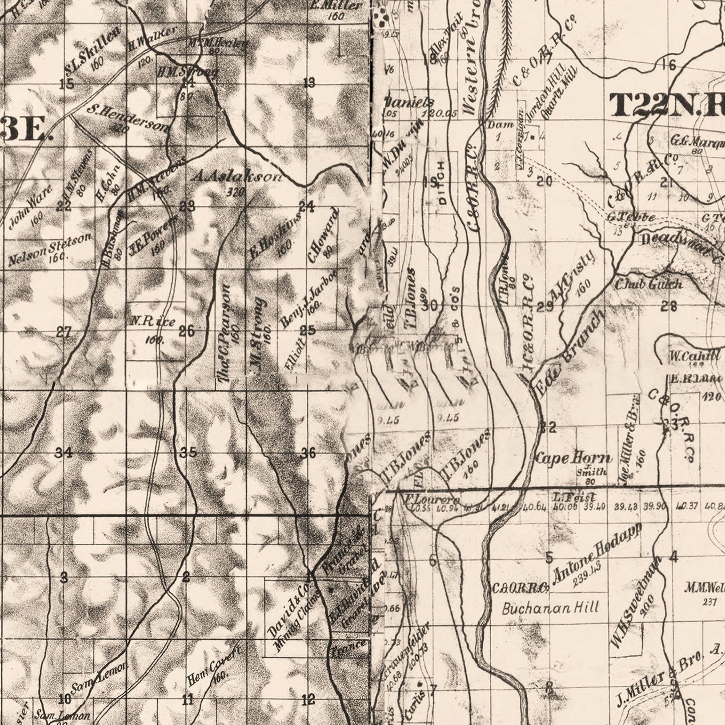 Vintage Map of Butte County, California, 1886 Wall Art