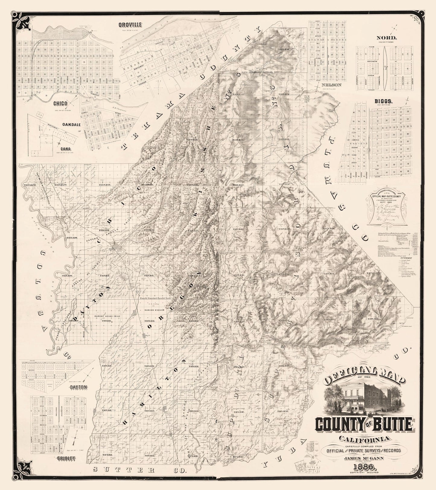 Vintage Map of Butte County, California, 1886 Wall Art