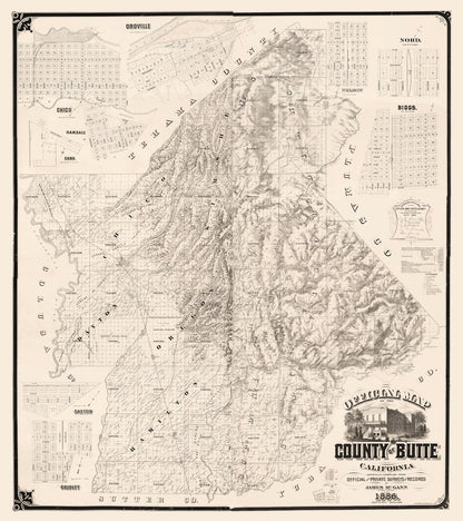 Vintage Map of Butte County, California, 1886 Wall Art