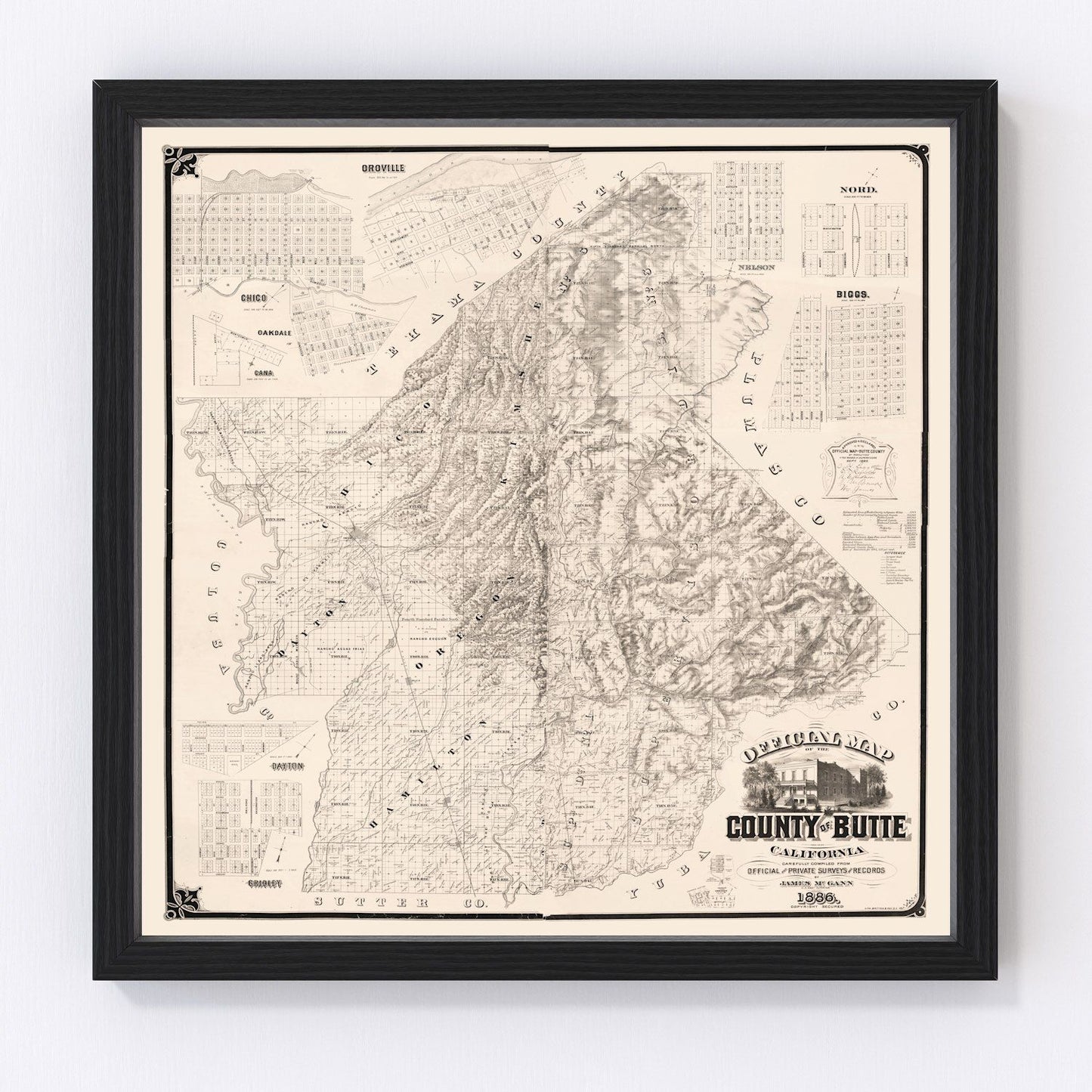 Vintage map of Butte County, California, 1886, digitally restored