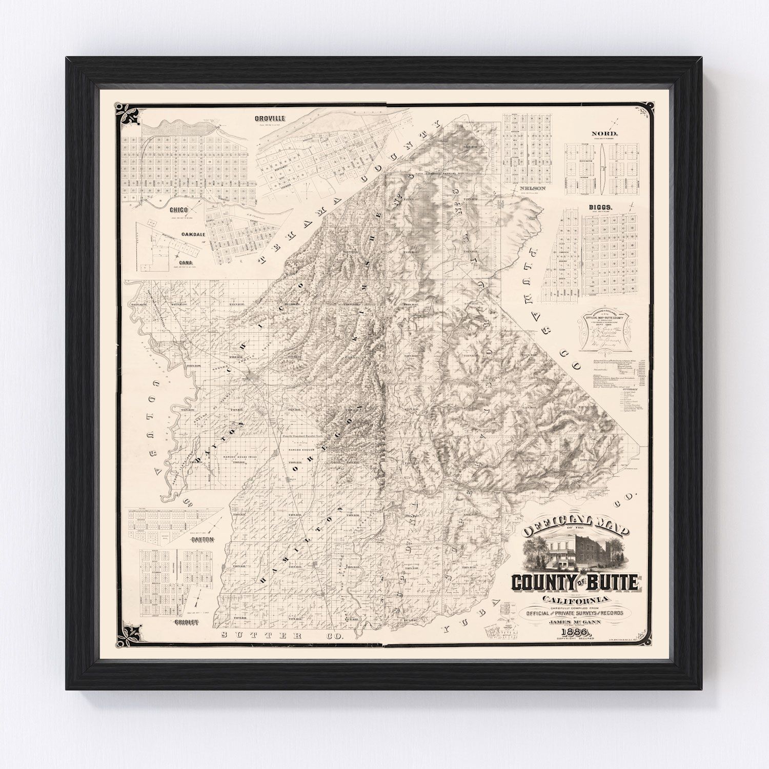 Vintage map of Butte County, California, 1886, digitally restored