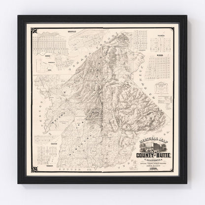 Vintage map of Butte County, California, 1886, digitally restored