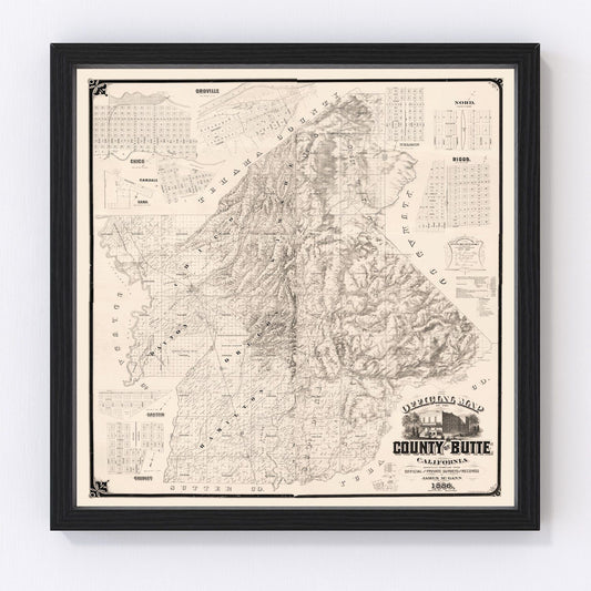 Vintage map of Butte County, California, 1886, digitally restored