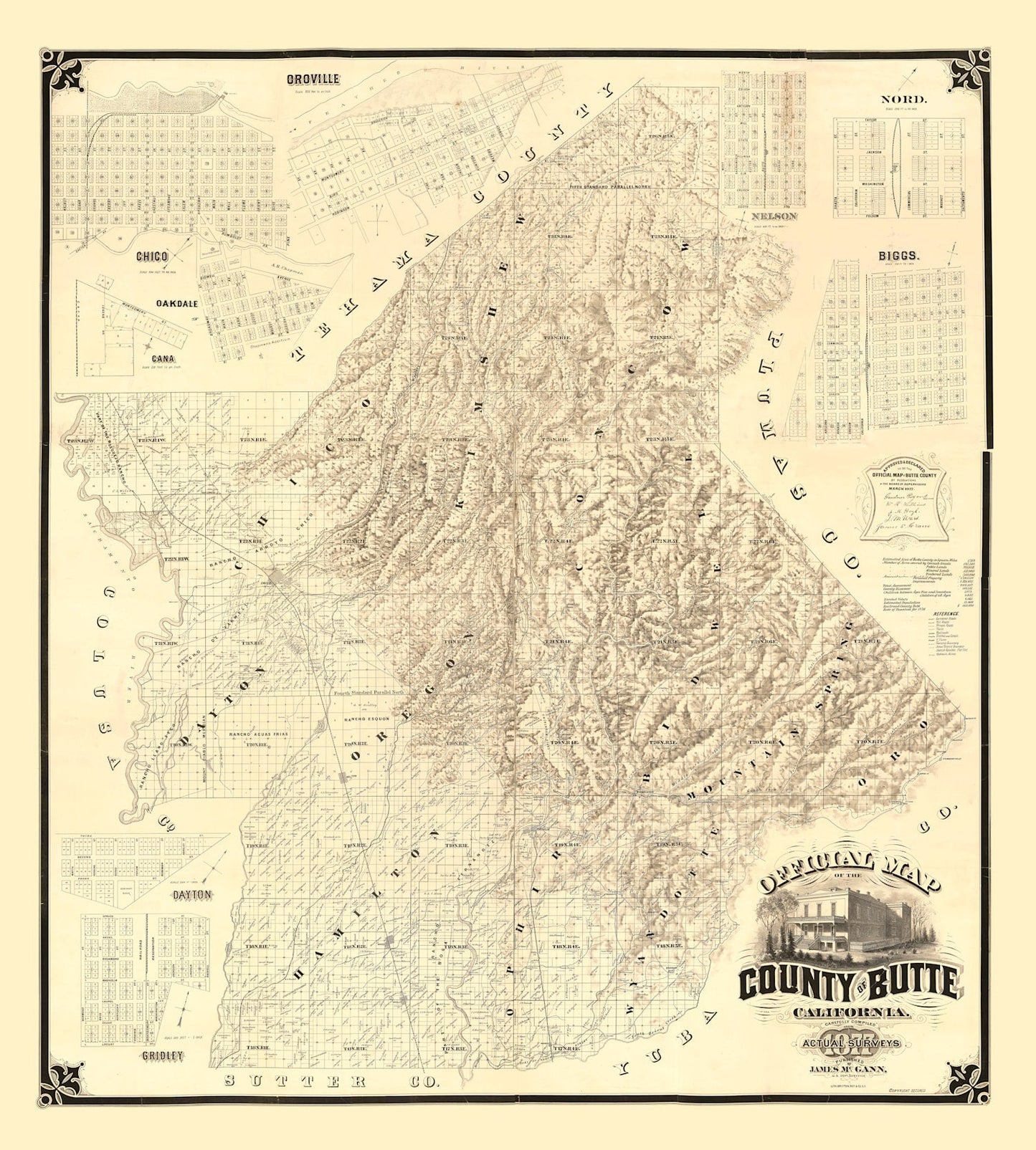 Vintage Map of Butte County, California, 1877 Wall Art