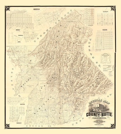 Vintage Map of Butte County, California, 1877 Wall Art