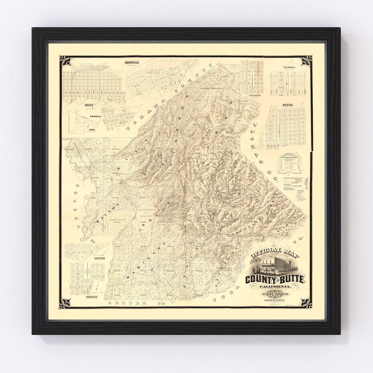 Vintage map of Butte County, California, 1877, digitally restored
